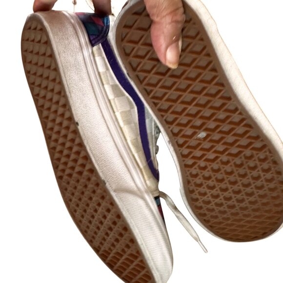 Vans Off the Wall Size 7 Checkered Design Canvas Shoes Pink Blue Purple Tennis - Picture 13 of 14